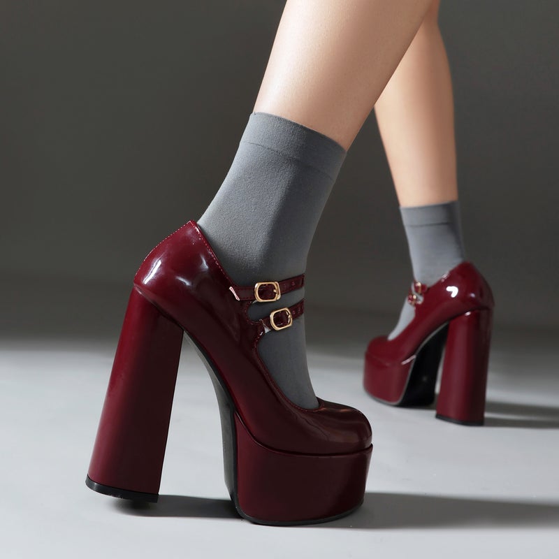 In The Spring Of 2024 Fashion Thick Bottom Double-Breasted 40-43 Solid Color Shallow Belt Buckle Shoes Women - Image 3