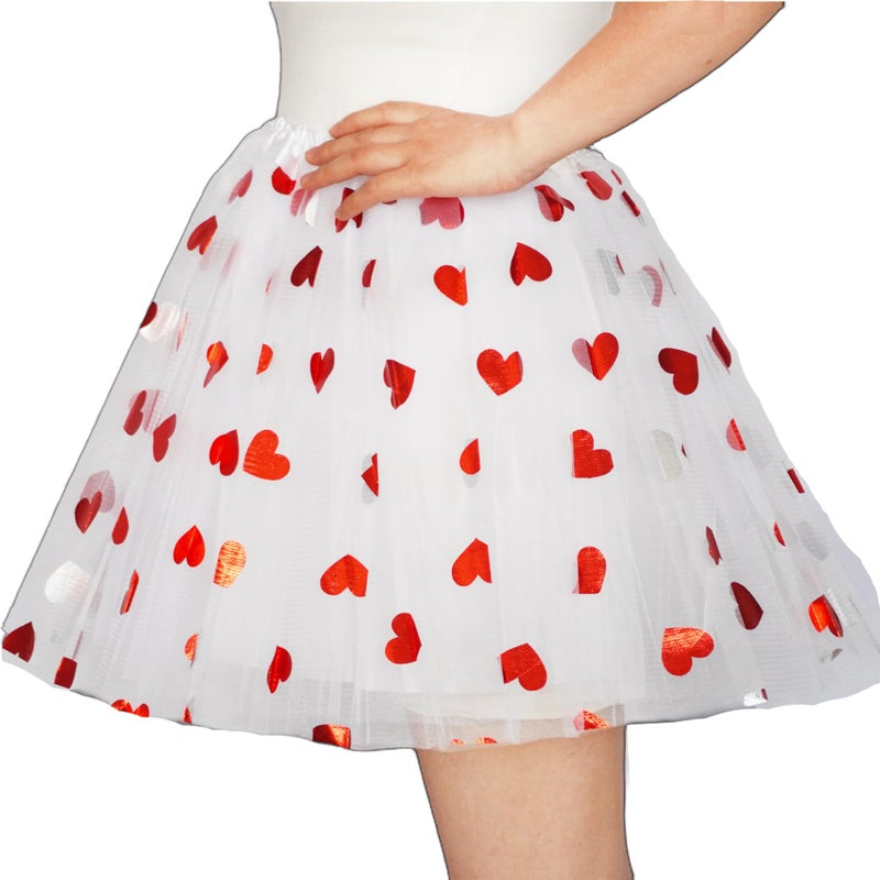 WINROLA 4 Layered Tutus for Women Adult Tutu Tulle Skirts with Heart Shaped Polka Dots Tutu Valentine's Costumes (White, Large) - Image 1