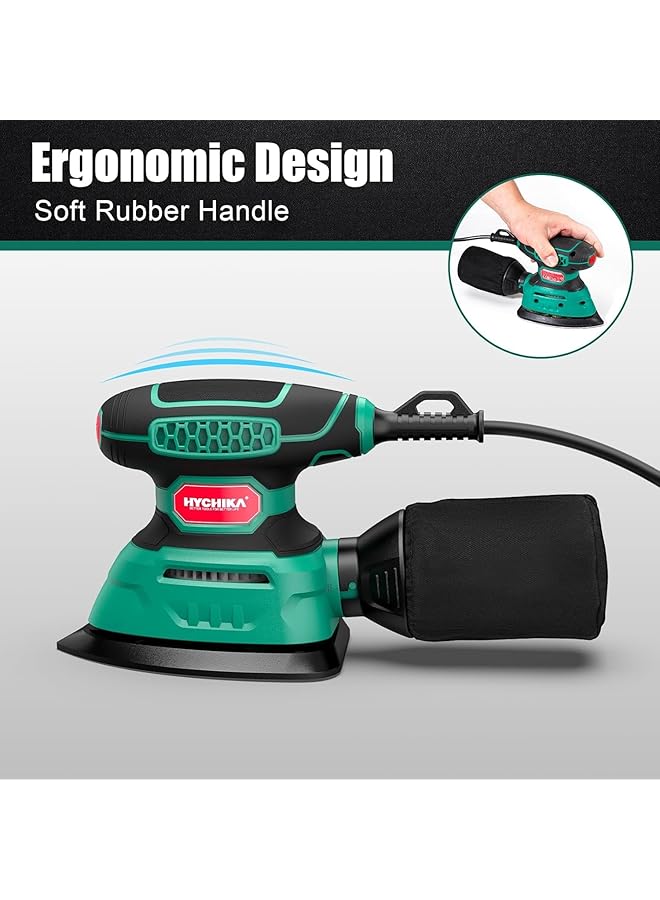 إيروريكس ماكينة صنفرة كهربائية تفصيلية بقوة 140 وات وسرعة دوران 13000 دورة في الدقيقة وماكينة صنفرة فعالة لجمع الغبار مع 12 قطعة من أوراق الصنفرة مثالية لصنفرة الخشب وإزالة الصدأ والطلاء - Image 2