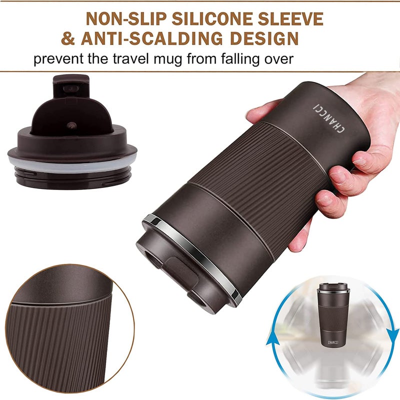 CHANCCI Travel Coffee Mug Spill Proof Leakproof 16 oz Insulated Coffee Mug with Screw Lid, Stainless Steel Vacuum Tumbler Reusable Thermal Coffee Cup to go for Hot and Cold Drinks -510ml, Brown - Image 4