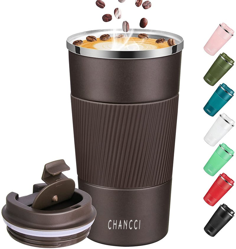 CHANCCI Travel Coffee Mug Spill Proof Leakproof 16 oz Insulated Coffee Mug with Screw Lid, Stainless Steel Vacuum Tumbler Reusable Thermal Coffee Cup to go for Hot and Cold Drinks -510ml, Brown - Image 1