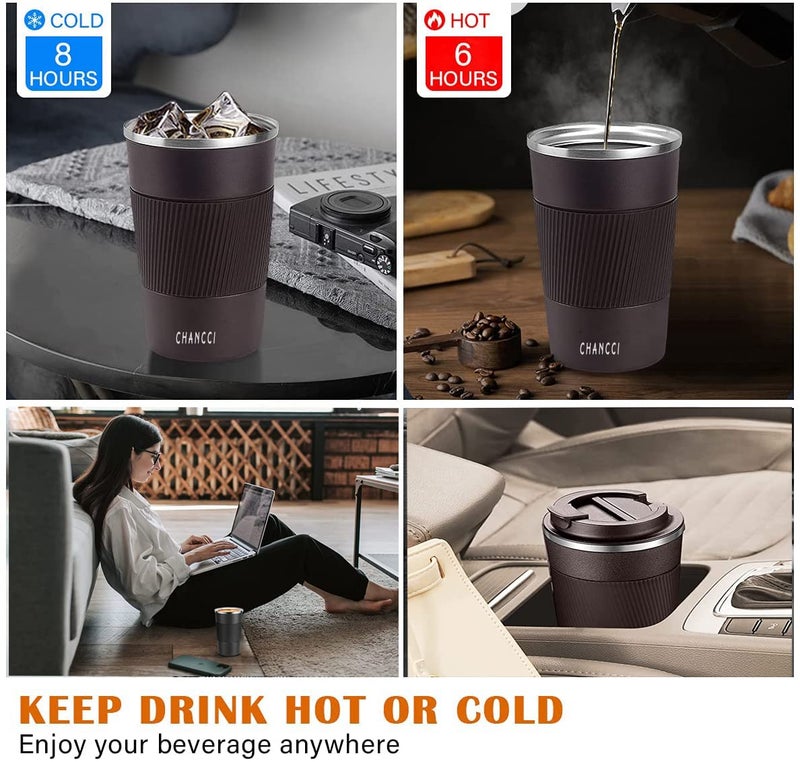 CHANCCI Travel Coffee Mug Spill Proof Leakproof 16 oz Insulated Coffee Mug with Screw Lid, Stainless Steel Vacuum Tumbler Reusable Thermal Coffee Cup to go for Hot and Cold Drinks -510ml, Brown - Image 3
