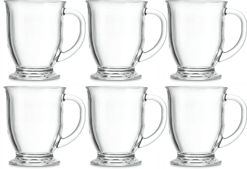 WRINGO 450ml Glass Coffee Mugs Clear Coffee Cups with Handles Perfect for Latte, Cappuccino, Espresso Coffee, Tea and Hot Beverages, Set of (6) - Image 1
