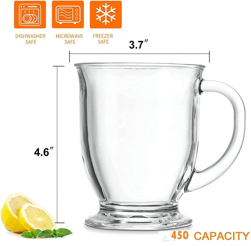 WRINGO 450ml Glass Coffee Mugs Clear Coffee Cups with Handles Perfect for Latte, Cappuccino, Espresso Coffee, Tea and Hot Beverages, Set of (6) - Image 5