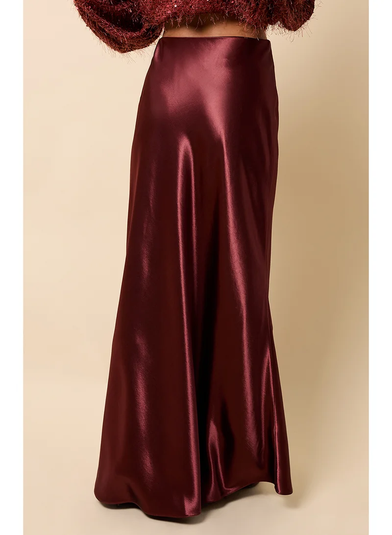 Little Mistress Side Slit Satin Maxi Skirt