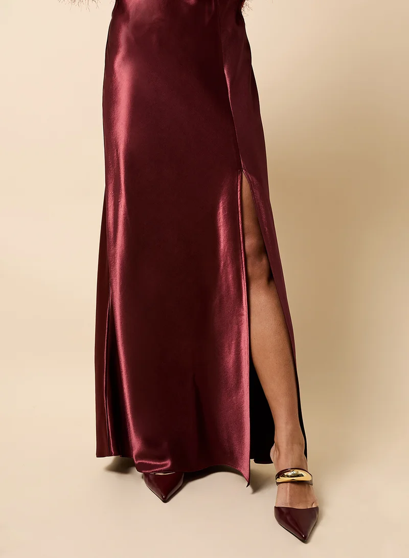 Little Mistress Side Slit Satin Maxi Skirt