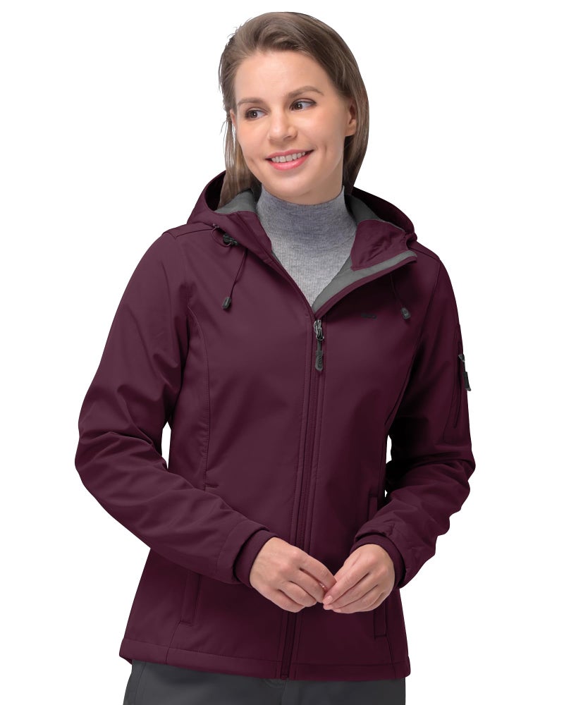 33000ft Womens Softshell Jacket Fleece Lined Warm Jacket Light Hooded Windproof Coat for Outdoor Hiking