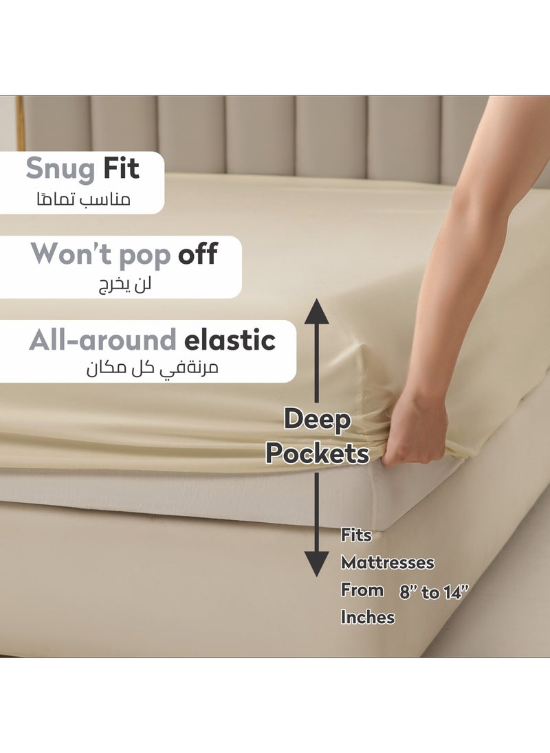 Donetella Bedding Fitted Sheet - Fits 200x200 Cm For Super King Bed - 3 Pcs (1 Fitted Sheet and 2 Pillowcases) - 35 Cm Deep Pocket - Solid Bed Sheet  - Image 2
