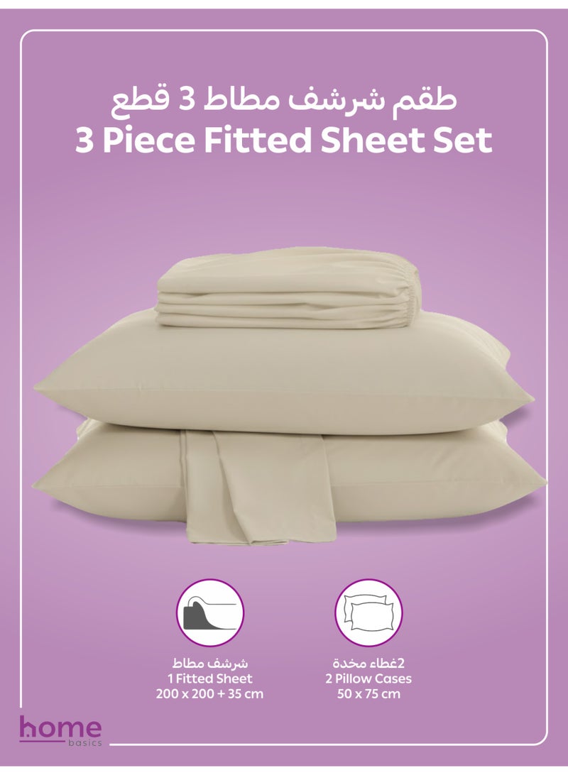 Donetella Bedding Fitted Sheet - Fits 200x200 Cm For Super King Bed - 3 Pcs (1 Fitted Sheet and 2 Pillowcases) - 35 Cm Deep Pocket - Solid Bed Sheet - Image 3
