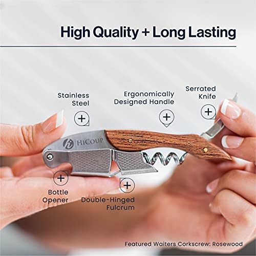HiCoup Kitchenware Hicoup Wine Opener - Professional Corkscrews for Wine Bottles w/Foil Cutter and Cap Remover - Manual Wine Key for Servers, Waiters, Bartenders and Home Use - Sandalwood - Image 2