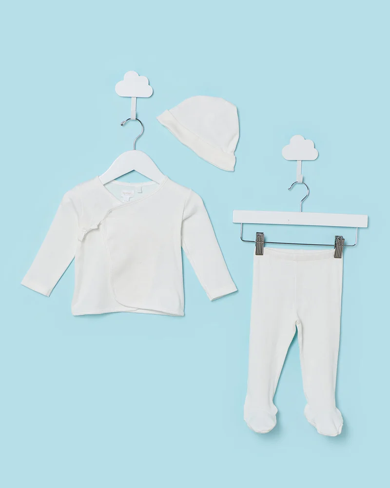 Redtag Baby Ivory Ribbed 3 Piece Night Set