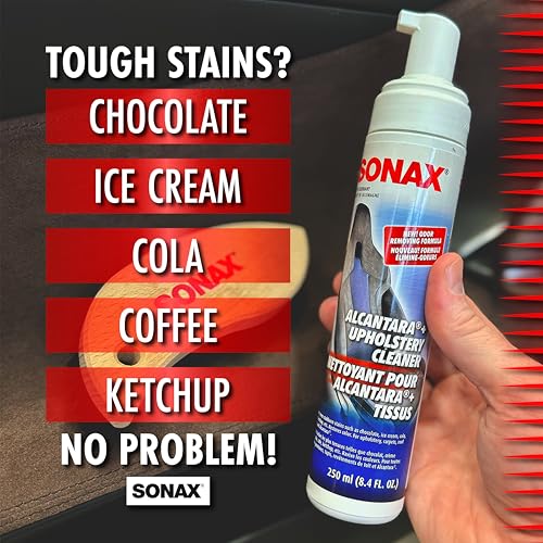 SONAX Upholstery and Alcantara Cleaner (206141), Foaming Alcantara (Synthetic Suede) Cleaning, Dirt and Grime Build-Up Cleaner for Upholstery and Alcantara, 8.45oz, 250 ml - Image 3