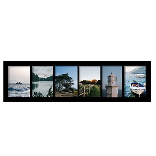 Adeco Decorative Handcrafted Wood Wall Hanging Collage Picture Frame with 65 x 7 Inch Openings