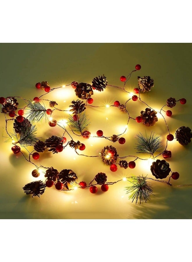 CCOVERY Vacation Pine Cones Garland Wreath Battery Operated LED Fairy String Lights With Festival Ball For Indoor Outdoor Decor Festival Tree Decoration - Image 1