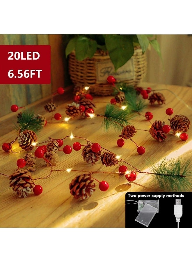 CCOVERY Vacation Pine Cones Garland Wreath Battery Operated LED Fairy String Lights With Festival Ball For Indoor Outdoor Decor Festival Tree Decoration - Image 3