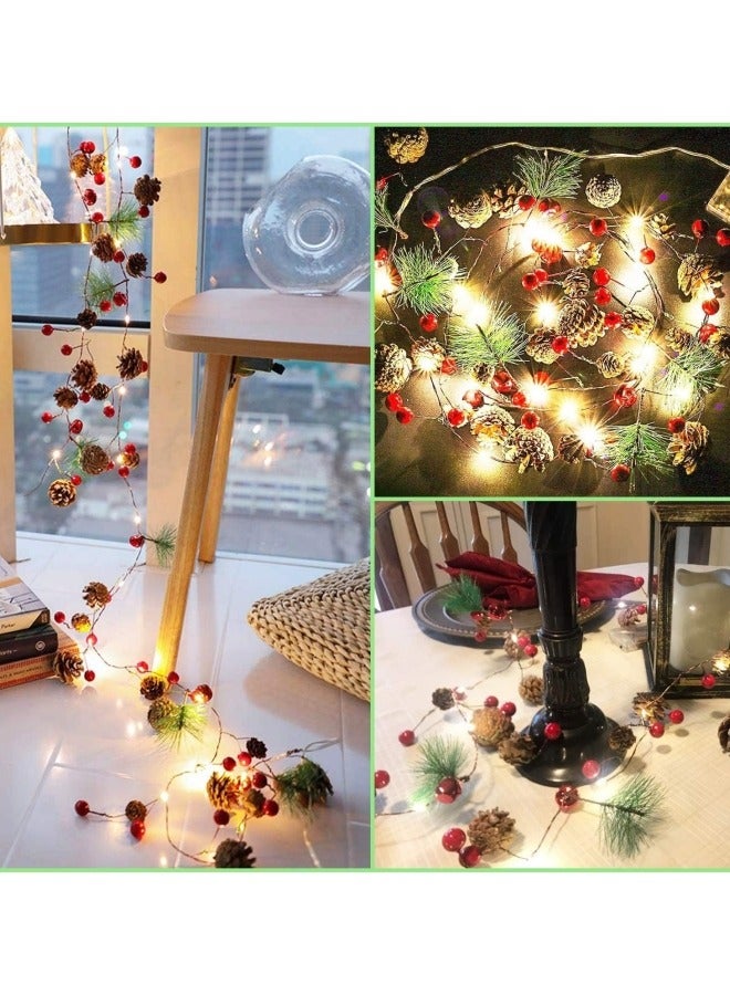 CCOVERY Vacation Pine Cones Garland Wreath Battery Operated LED Fairy String Lights With Festival Ball For Indoor Outdoor Decor Festival Tree Decoration - Image 4
