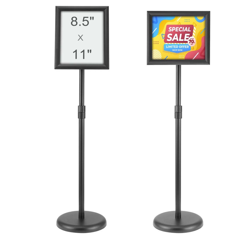 VEVOR Pedestal Sign Holder, 8.5 x 11 Inch Vertical and Horizontal Adjustable Poster Stand, Heavy-Duty Floor Standing Sign Holder with Round Base for Display, Advertisement, and Outdoor, Black - Image 1