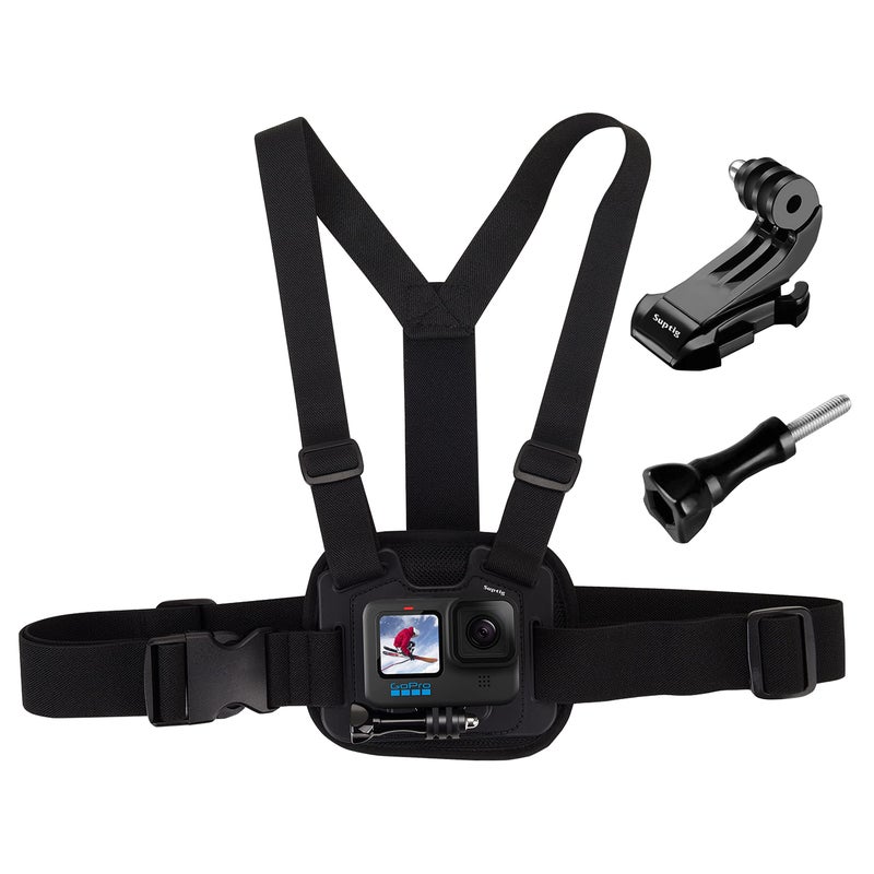 Suptig Chest Mount, Adjustable Chest Strap, Breathable Material Compatible for Gopro Hero 12 Hero 11 Hero 10 Hero 9 Hero 8 Hero 7 Hero 5 Hero 4 Hero 3, AKASO, DJI osmo and More Action Cameras (Black) - Image 1