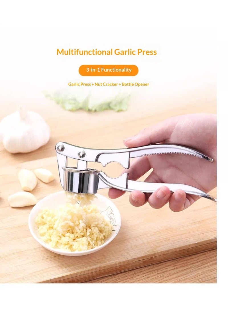 Multi-functional Manual Garlic Press Crusher with Peeler, Stainless Steel & Zinc Alloy - Image 1
