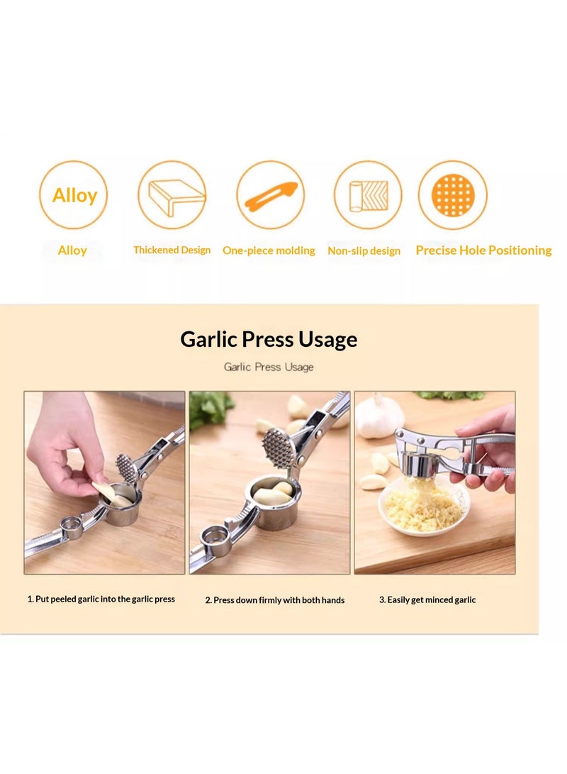 Multi-functional Manual Garlic Press Crusher with Peeler, Stainless Steel & Zinc Alloy - Image 3