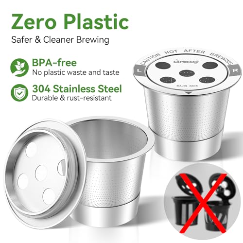 CAPMESSO Reusable K Cups for Keurig: 2026 Updated All Stainless Steel Coffee Pods with 5 Holes for Keurig K Supreme, K Slim, K Duo Gen 2 Multistream Coffee Maker with Scoop, Zero Plastic (4 Pack) - Image 3