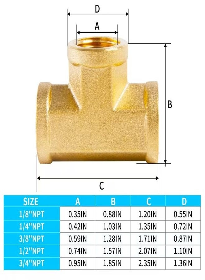 ChillWaves Brass Pipe Fitting, Tee 1/4in x 1/4in x 1/4in NPT Female Thread Adapter(3-PACK) - Image 2