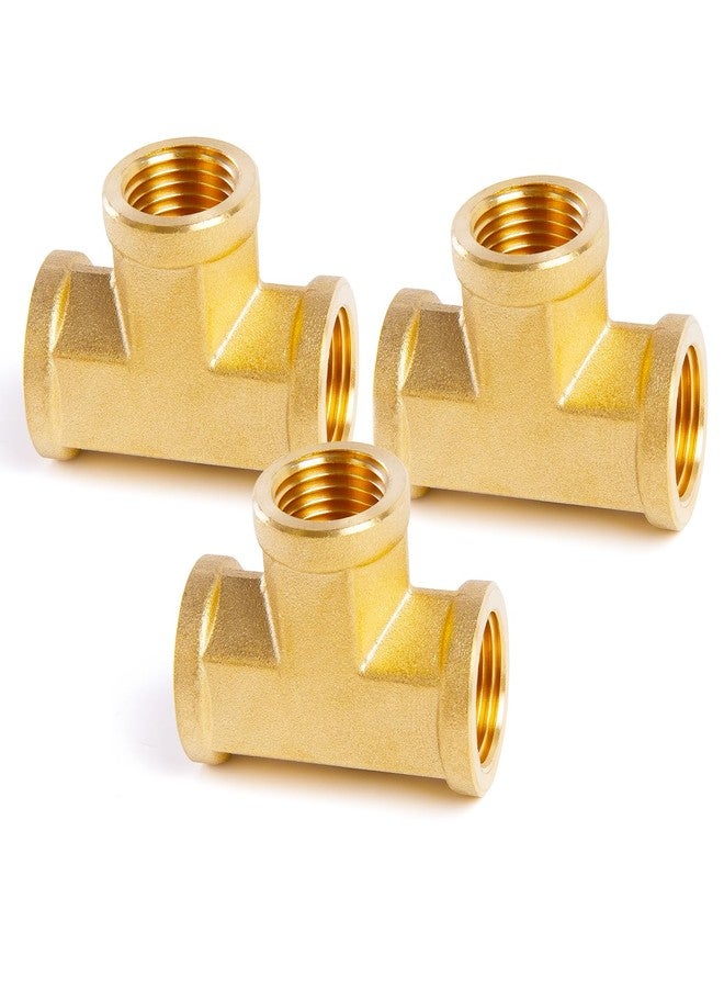 ChillWaves Brass Pipe Fitting, Tee 1/4in x 1/4in x 1/4in NPT Female Thread Adapter(3-PACK) - Image 1