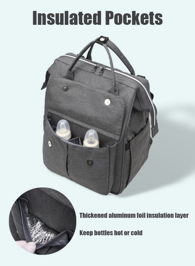 Hanayo 3-Piece Set Baby Diaper Bag Backpack Portable Changing Mat Insulated Bottle Bag Multifunction Mommy Bag with Stroller Strap Multifunctional Backpack for Mom Dad Travel Daily Use(Grey) - Image 4