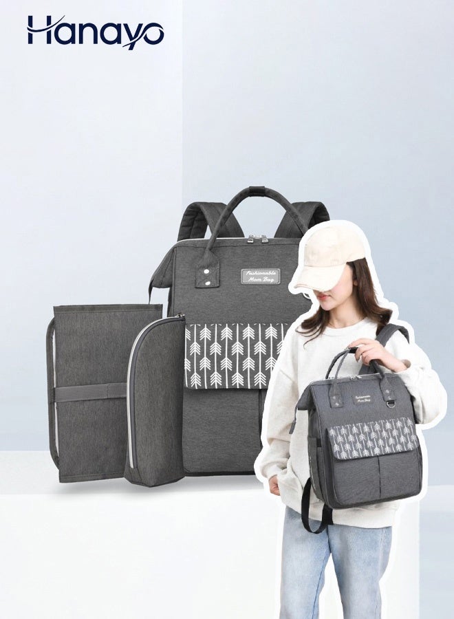 Hanayo 3-Piece Set Baby Diaper Bag Backpack Portable Changing Mat Insulated Bottle Bag Multifunction Mommy Bag with Stroller Strap Multifunctional Backpack for Mom Dad Travel Daily Use(Grey) - Image 1