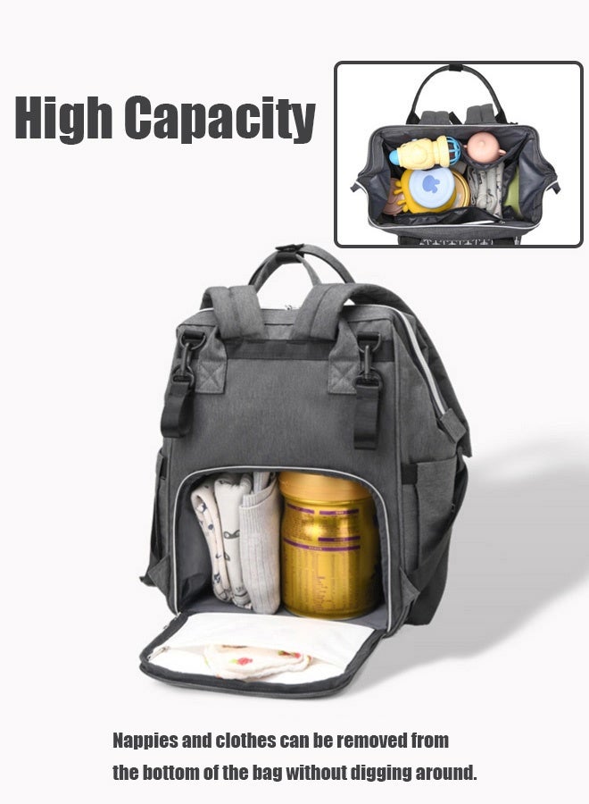 Hanayo 3-Piece Set Baby Diaper Bag Backpack Portable Changing Mat Insulated Bottle Bag Multifunction Mommy Bag with Stroller Strap Multifunctional Backpack for Mom Dad Travel Daily Use(Grey) - Image 5