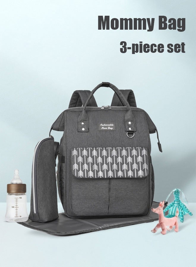 Hanayo 3-Piece Set Baby Diaper Bag Backpack Portable Changing Mat Insulated Bottle Bag Multifunction Mommy Bag with Stroller Strap Multifunctional Backpack for Mom Dad Travel Daily Use(Grey) - Image 2