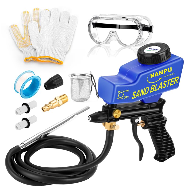 NANPU Light-Duty Air Sandblaster Gun Kit with Siphon & Gravity Feed, Ceramic Nozzle, Metal Body, for Small Project Surface Prep, Paint & Rust Removal, Metal/Wood/Glass Etching, Requires Air Compressor - Image 1