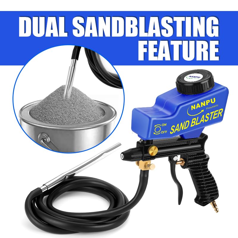 NANPU Light-Duty Air Sandblaster Gun Kit with Siphon & Gravity Feed, Ceramic Nozzle, Metal Body, for Small Project Surface Prep, Paint & Rust Removal, Metal/Wood/Glass Etching, Requires Air Compressor - Image 4