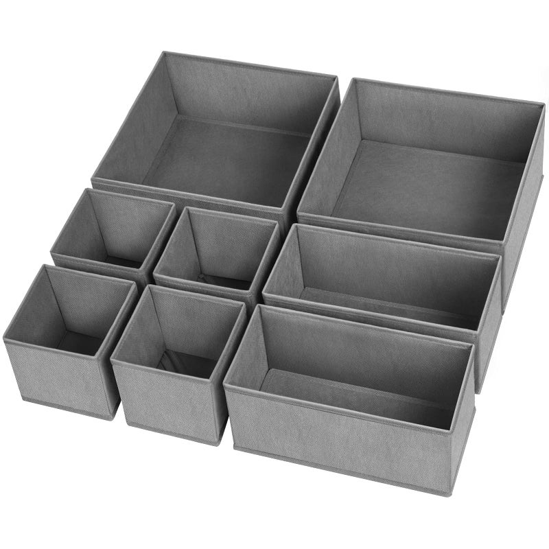 Criusia Drawer Organizer Clothes, 8 Pack Underwear Organizer, Foldable Closet Organizers and Storage Dresser Dividers for Clothes, Socks, Scarves, Ties (Gray) - Image 1