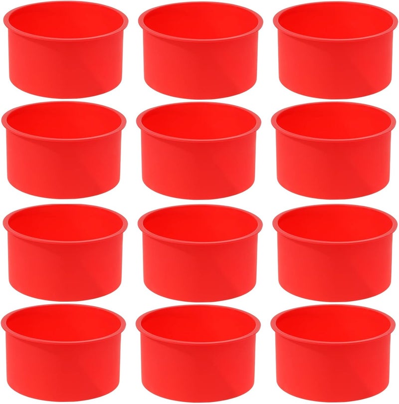mifengda 12pcs Silicone Cake Mold Baking Round Cake Molds 4 Inch Non-Stick Baking Pan Kitchen Silicone Cake Molds for Baking(Red, 4inch) - Image 1