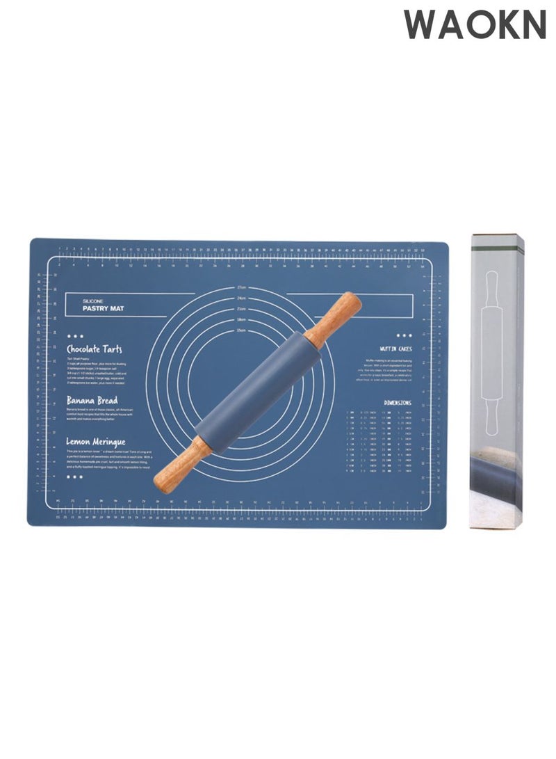 دبليو أيه أو كي أن مجموعة وسادة الخبز المصنوعة من السيليكون مع دبوس دوار قابل لإعادة الاستخدام، وسادة خبز غير لاصقة، وسادة خبز من السيليكون الصالحة للطعام لصنع الكعك والمعكرونة، مجموعة دبابيس العجين المصنوعة من السيليكون، مواد صحية وآمنة. - Image 1