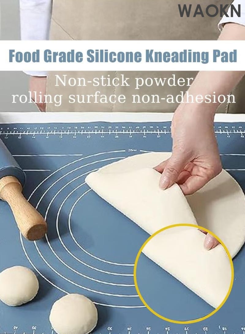 دبليو أيه أو كي أن مجموعة وسادة الخبز المصنوعة من السيليكون مع دبوس دوار قابل لإعادة الاستخدام، وسادة خبز غير لاصقة، وسادة خبز من السيليكون الصالحة للطعام لصنع الكعك والمعكرونة، مجموعة دبابيس العجين المصنوعة من السيليكون، مواد صحية وآمنة. - Image 5
