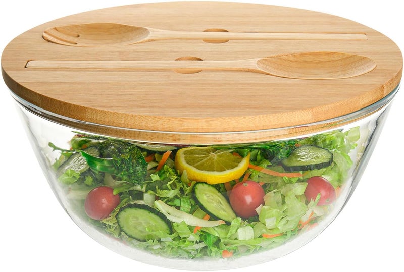 GEHE Glass Salad Bowl with Lid 106Inch Large Trifle Bowl Glass Fruit Bowl 47 Quart Large Capacity Serving Bowls for Salad Pasta Fruit Dessert Display Cake Microwave Safe - Image 1