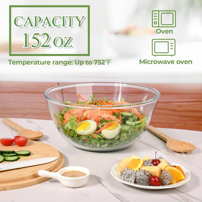 GEHE Glass Salad Bowl with Lid 106Inch Large Trifle Bowl Glass Fruit Bowl 47 Quart Large Capacity Serving Bowls for Salad Pasta Fruit Dessert Display Cake Microwave Safe - Image 2
