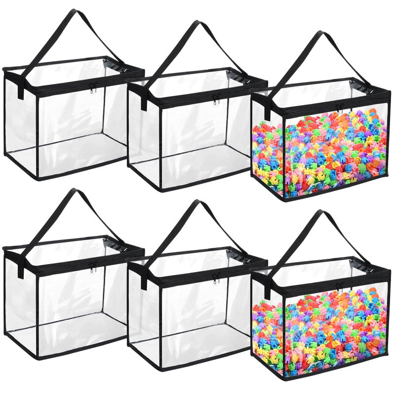 Clysee 6 Pcs Toy Storage Bags with Zipper Large Clear PVC Organizing Waterproof Toy Bags for Building Blocks Board Games and Beach Storage - Image 1
