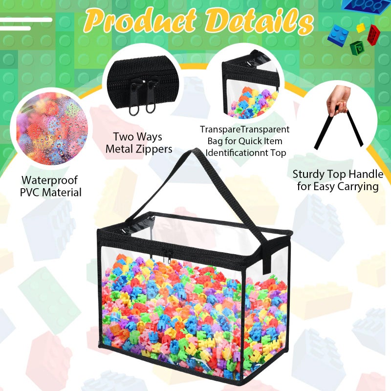 Clysee 6 Pcs Toy Storage Bags with Zipper Large Clear PVC Organizing Waterproof Toy Bags for Building Blocks Board Games and Beach Storage - Image 5