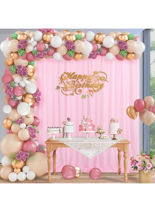 QueenDream - Chiffon Backdrop Curtain Pink Sheer Curtain Backdrop 5ft x 10ft 2 Pieces Wedding Party - Image 1