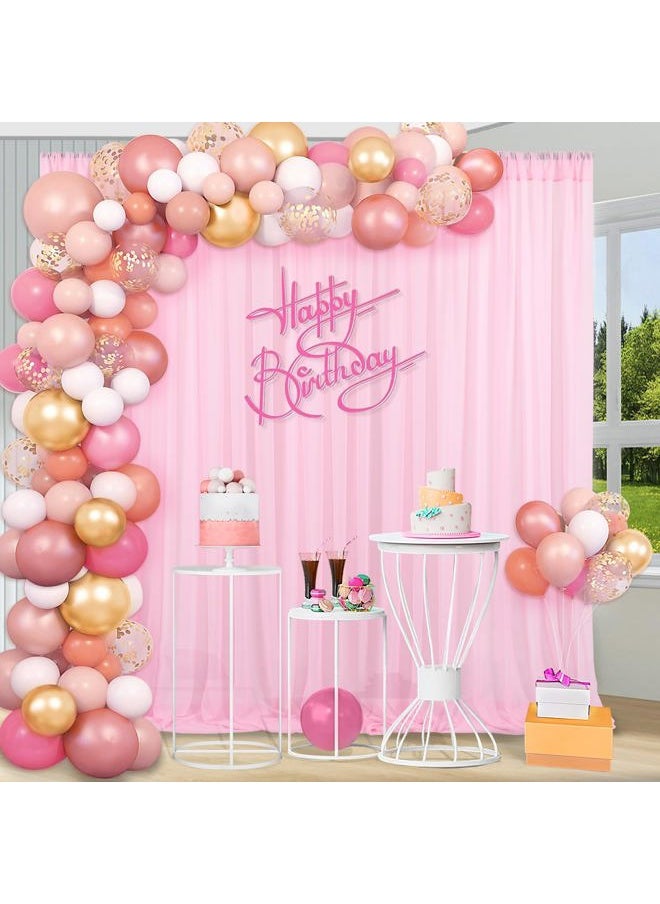QueenDream - Chiffon Backdrop Curtain Pink Sheer Curtain Backdrop 5ft x 10ft 2 Pieces Wedding Party - Image 1