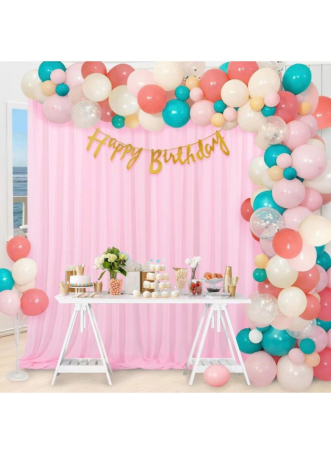 QueenDream - Chiffon Backdrop Curtain Pink Sheer Curtain Backdrop 5ft x 10ft 2 Pieces Wedding Party - Image 1