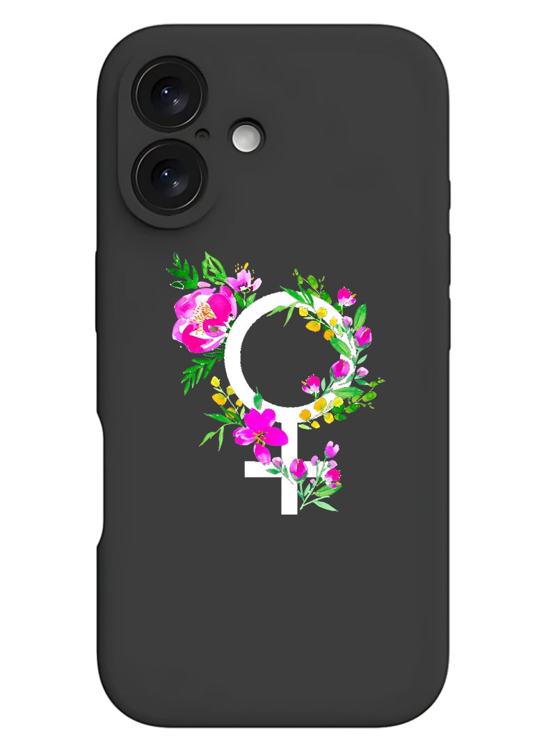 Theodor Protective Slim Fit Case Liquid Silicone Cover with Full Body Protection Anti-Scratch Shockproof Case For Apple iPhone 17 (Black) womens day floral - White - Image 1