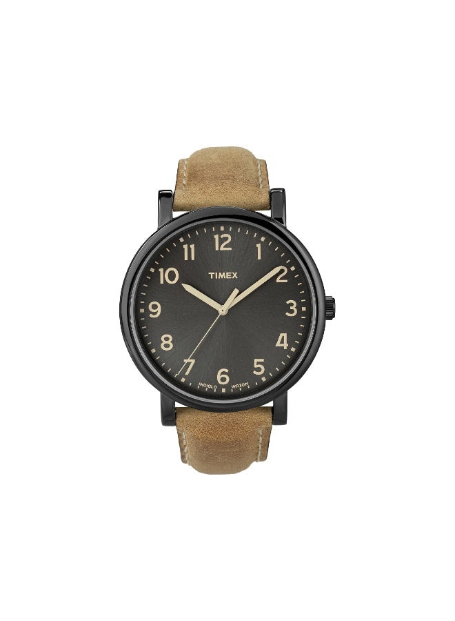 تيميكس ساعة TIMEX T2N677 الأساسية  ساعة رجالية بمينا أسود كلاسيكي مع سوار جلد بني - Image 1