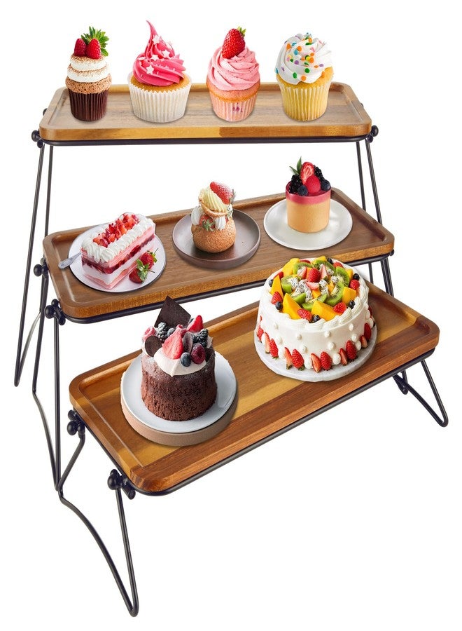 RHBLME Tiered Tray Stand, Acacia Wood Dessert Table Display Set, 3 Tier Cupcake Stand and Towers Serving Tray for Party, Decorative Tiered Tray Rustic Wood Serving Platters and Trays - Image 1
