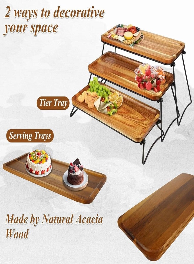RHBLME Tiered Tray Stand, Acacia Wood Dessert Table Display Set, 3 Tier Cupcake Stand and Towers Serving Tray for Party, Decorative Tiered Tray Rustic Wood Serving Platters and Trays - Image 4