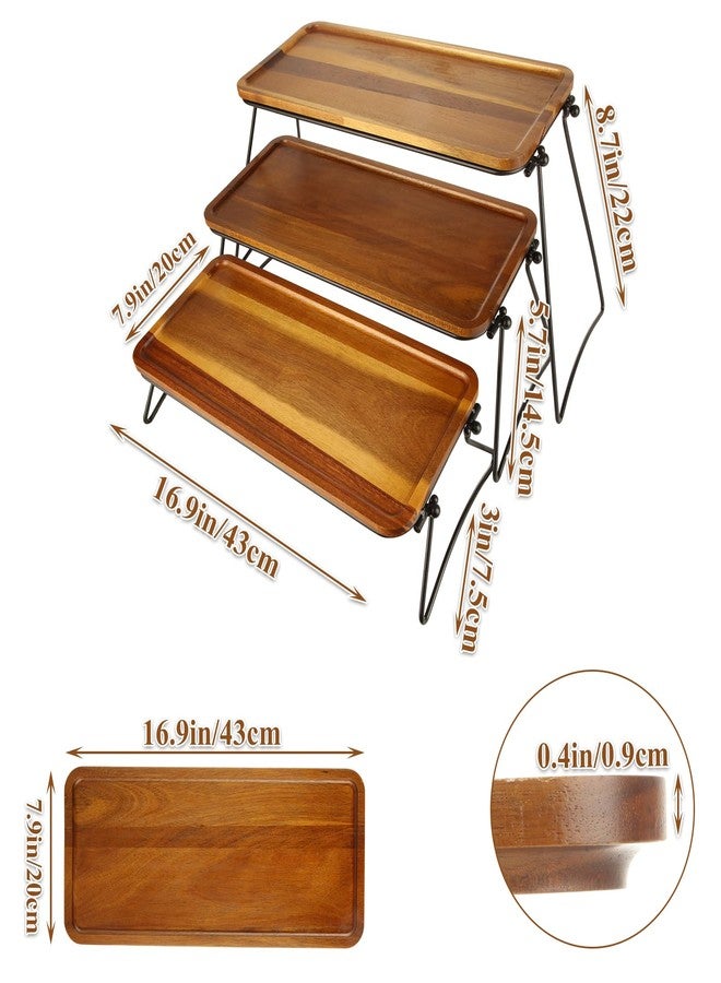 RHBLME Tiered Tray Stand, Acacia Wood Dessert Table Display Set, 3 Tier Cupcake Stand and Towers Serving Tray for Party, Decorative Tiered Tray Rustic Wood Serving Platters and Trays - Image 2