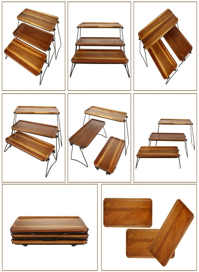 RHBLME Tiered Tray Stand, Acacia Wood Dessert Table Display Set, 3 Tier Cupcake Stand and Towers Serving Tray for Party, Decorative Tiered Tray Rustic Wood Serving Platters and Trays - Image 3